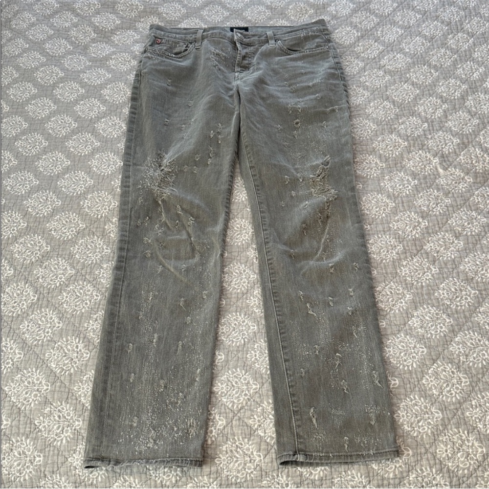 Hudson Crop Riley Relaxed Straight Grey Distressed Jeans